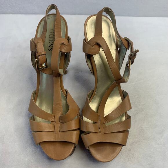 VTG Guess Womens Sz 8 Tribute Style Open Toe Strappy Nude High Heels - Picture 3 of 11